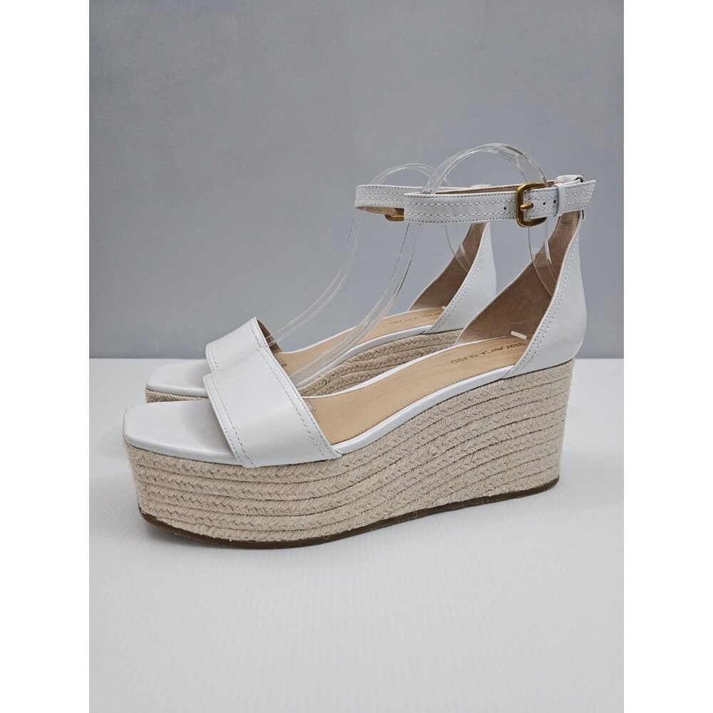 Veronica Beard Gianna Espadrille Wedge Sandal 11 White Leather Ankle Strap NEW